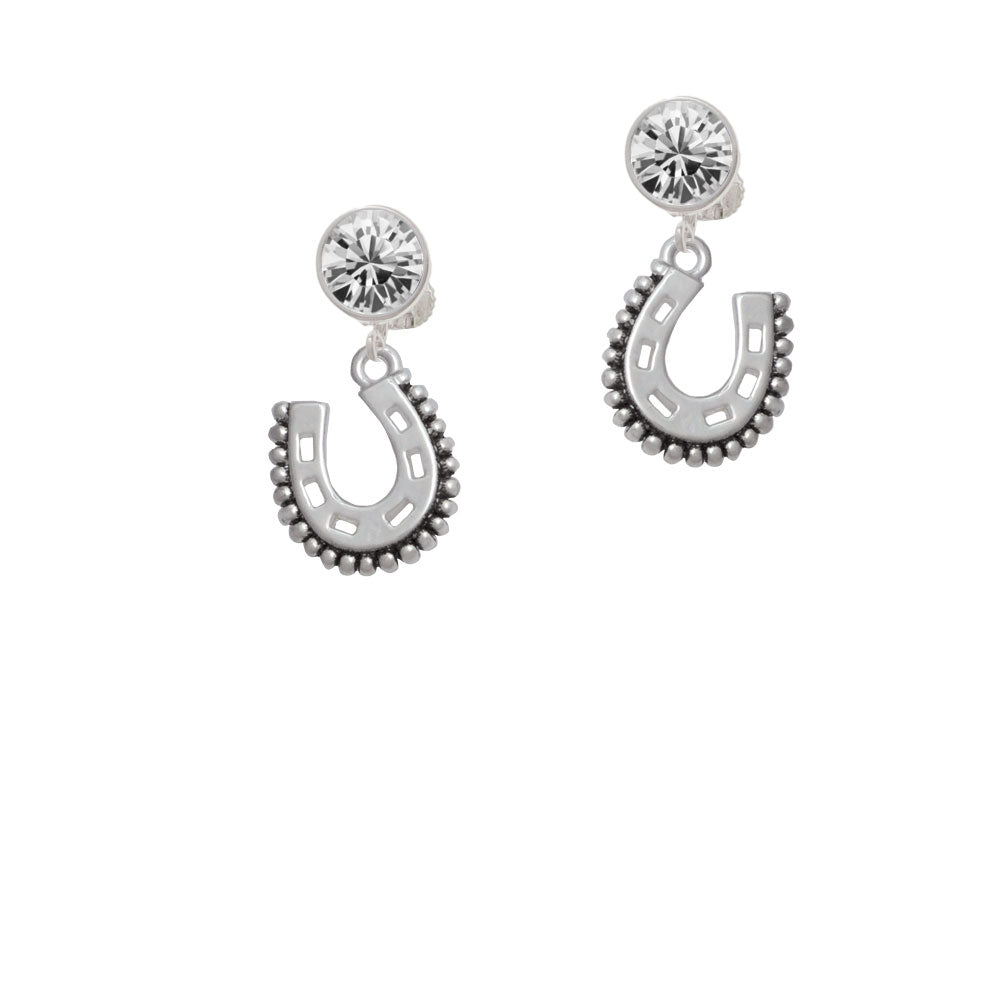 Beaded Horseshoe Crystal Clip On Earrings Image 2