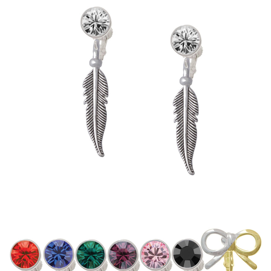 Large 3-D Feather Crystal Clip On Earrings Image 1