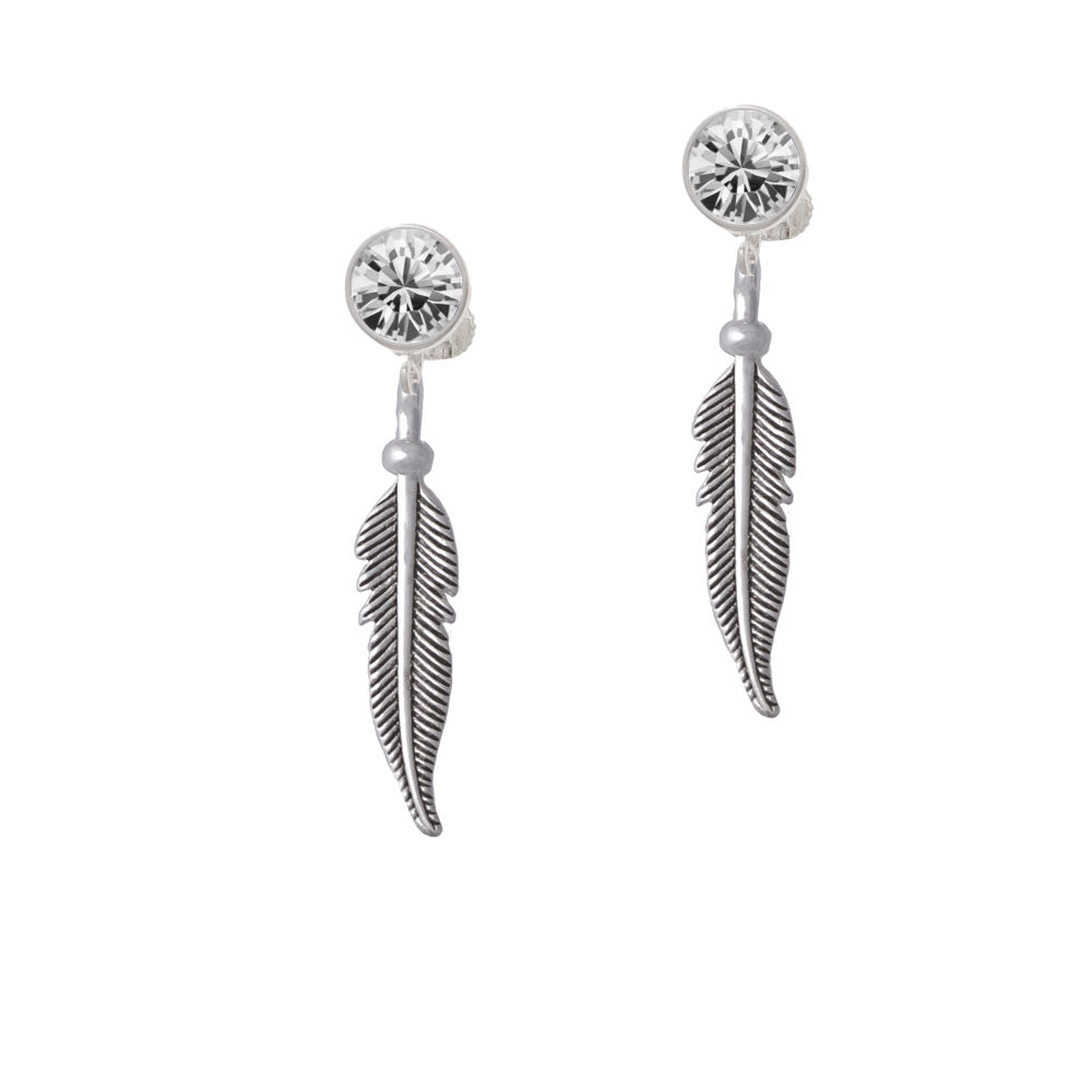 Large 3-D Feather Crystal Clip On Earrings Image 2