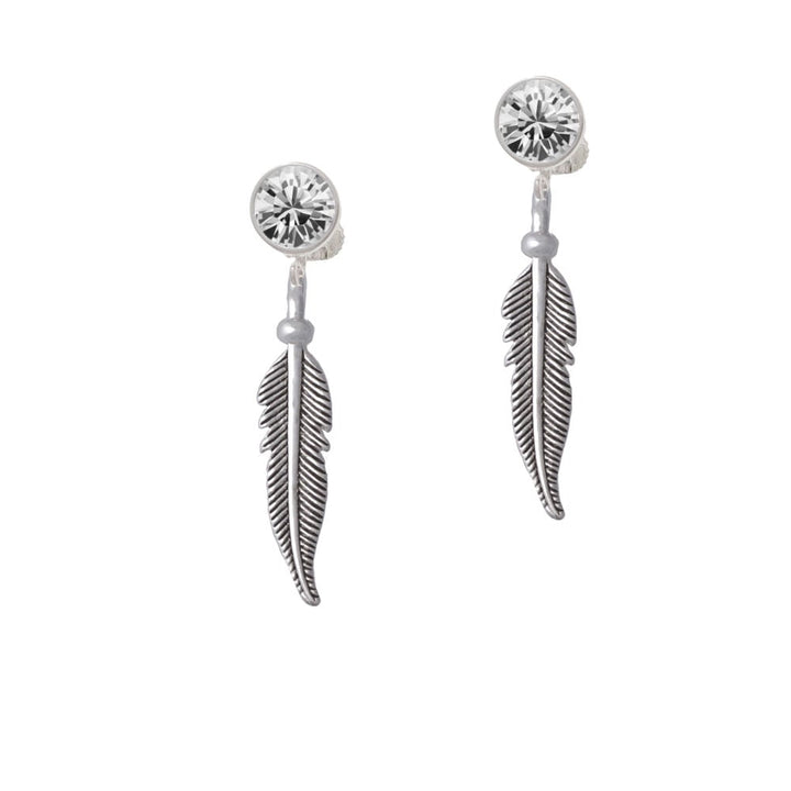 Large 3-D Feather Crystal Clip On Earrings Image 1