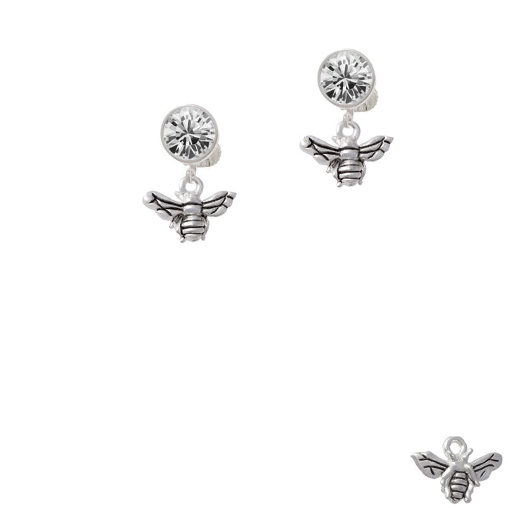 Small 3-D Bee Crystal Clip On Earrings Image 2