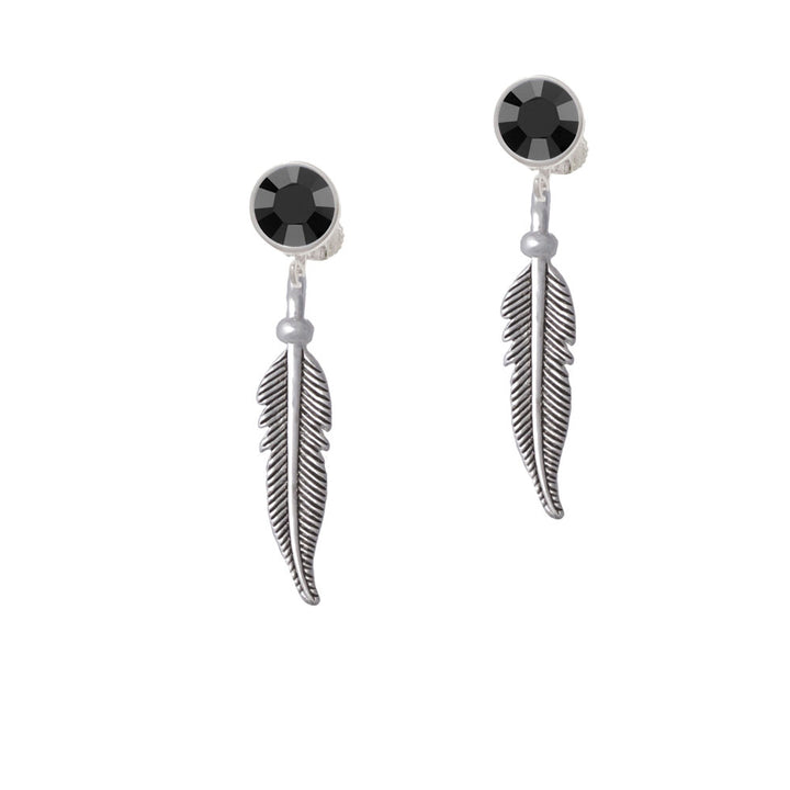 Large 3-D Feather Crystal Clip On Earrings Image 3