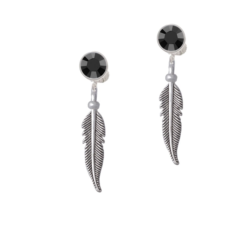 Large 3-D Feather Crystal Clip On Earrings Image 1