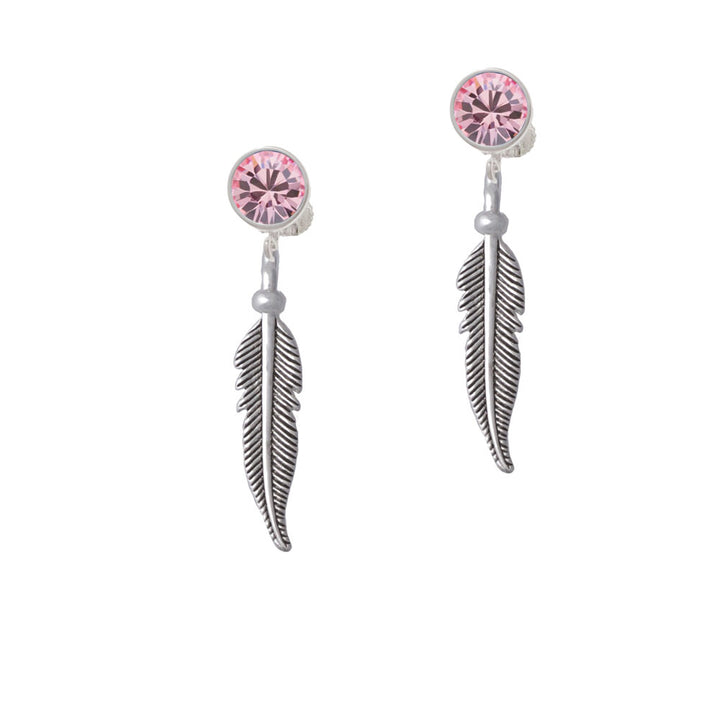 Large 3-D Feather Crystal Clip On Earrings Image 4