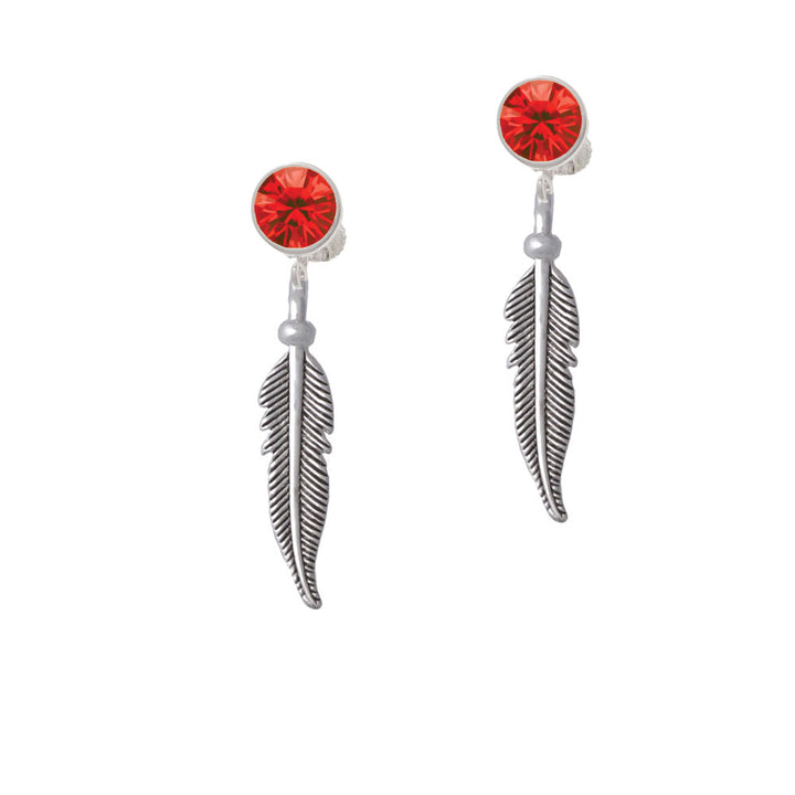 Large 3-D Feather Crystal Clip On Earrings Image 4