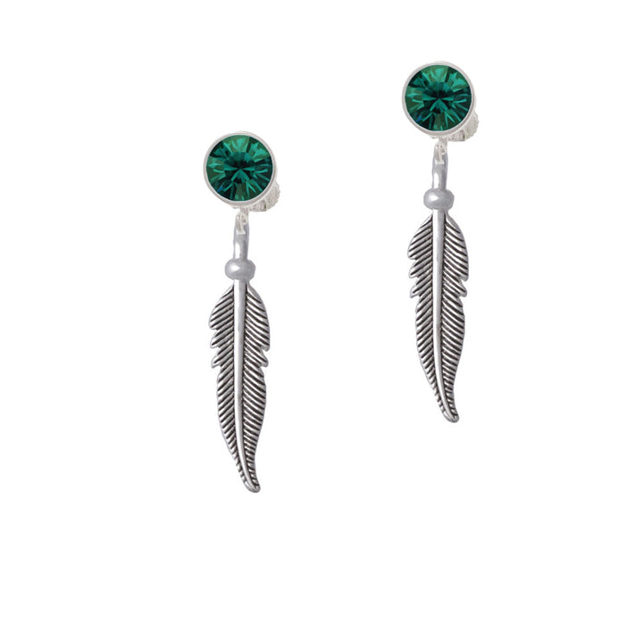 Large 3-D Feather Crystal Clip On Earrings Image 6