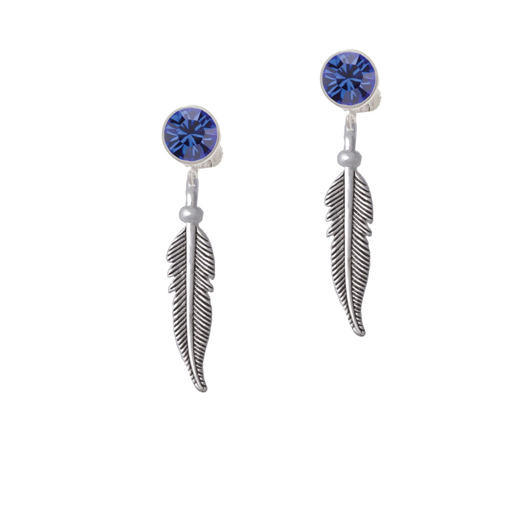 Large 3-D Feather Crystal Clip On Earrings Image 7