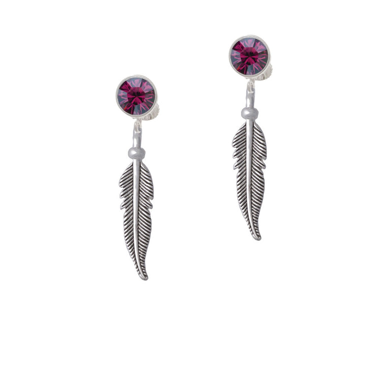 Large 3-D Feather Crystal Clip On Earrings Image 8