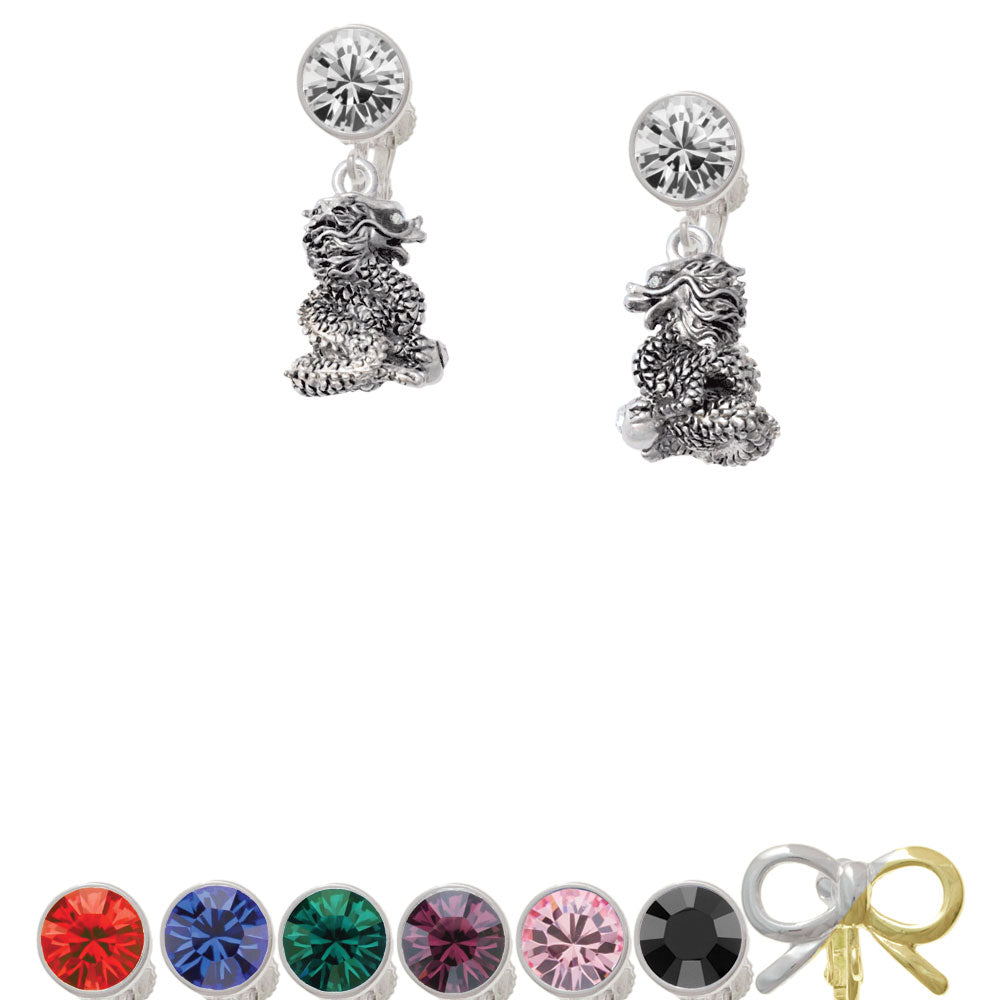 Dragon with AB Crystal Eyes and Clear Ball Crystal Clip On Earrings Image 1