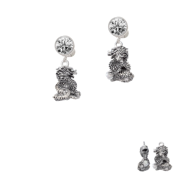 Dragon with AB Crystal Eyes and Clear Ball Crystal Clip On Earrings Image 2