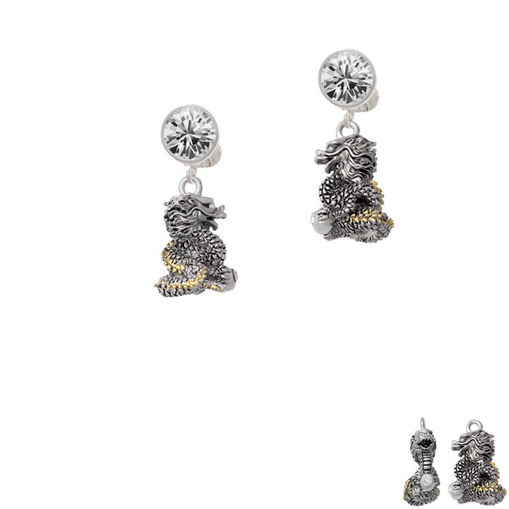 Dragon with Gold Tone Scales and Crystals Crystal Clip On Earrings Image 1