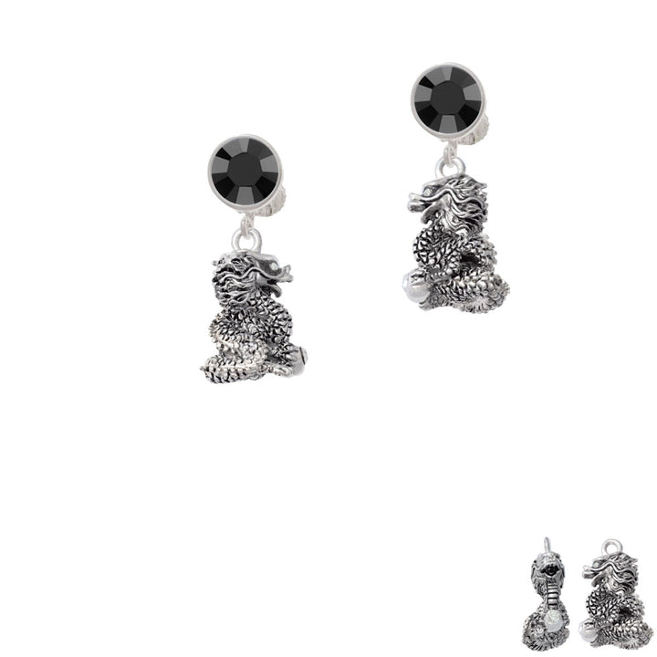 Dragon with AB Crystal Eyes and Clear Ball Crystal Clip On Earrings Image 3