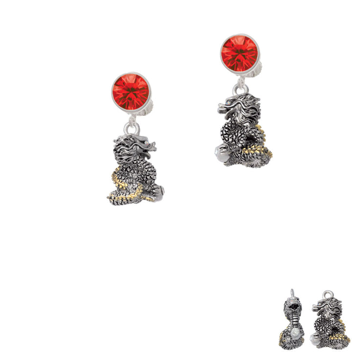 Dragon with Gold Tone Scales and Crystals Crystal Clip On Earrings Image 4