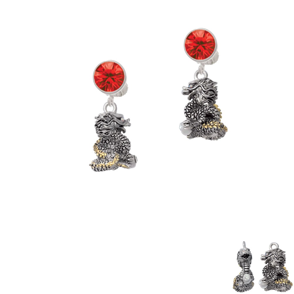 Dragon with Gold Tone Scales and Crystals Crystal Clip On Earrings Image 1