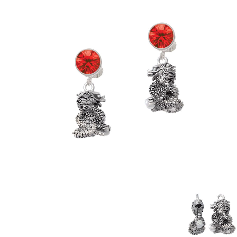 Dragon with AB Crystal Eyes and Clear Ball Crystal Clip On Earrings Image 1