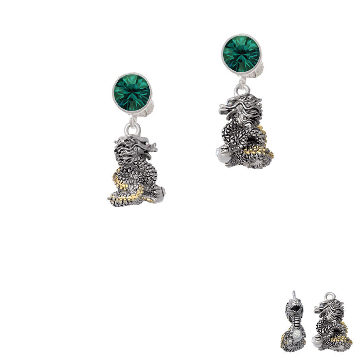 Dragon with Gold Tone Scales and Crystals Crystal Clip On Earrings Image 6