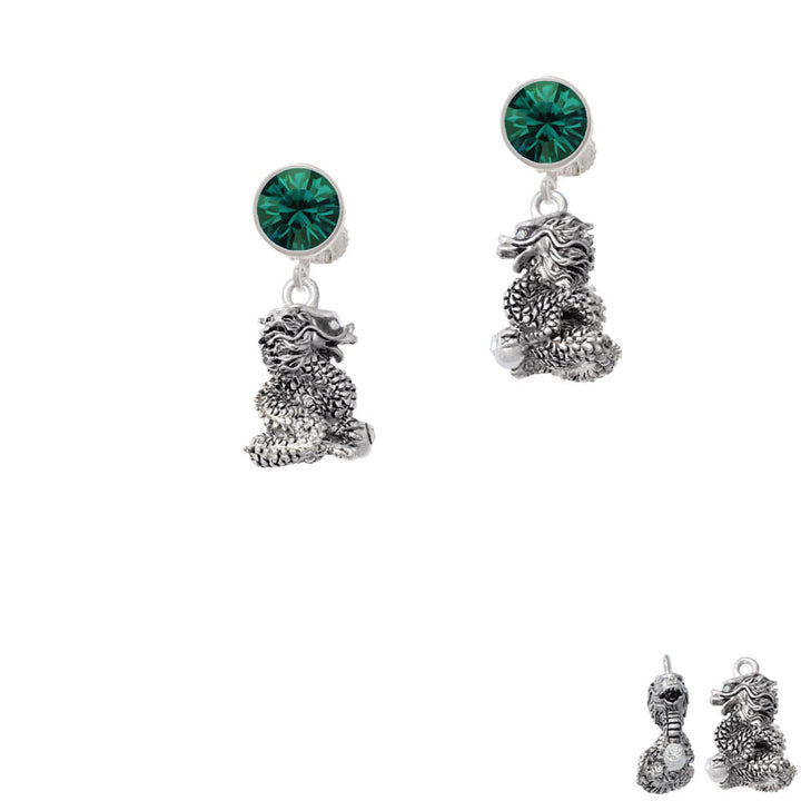 Dragon with AB Crystal Eyes and Clear Ball Crystal Clip On Earrings Image 6