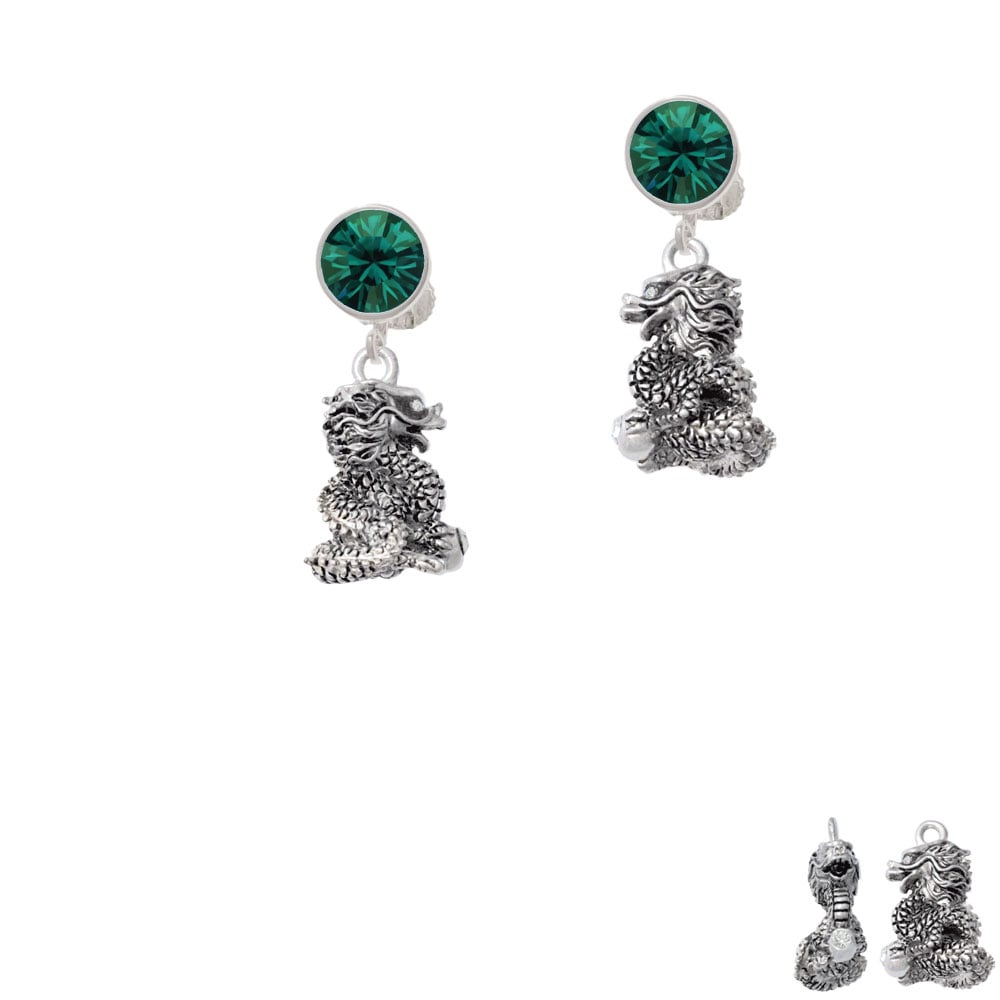 Dragon with AB Crystal Eyes and Clear Ball Crystal Clip On Earrings Image 1