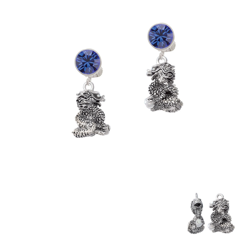 Dragon with AB Crystal Eyes and Clear Ball Crystal Clip On Earrings Image 7