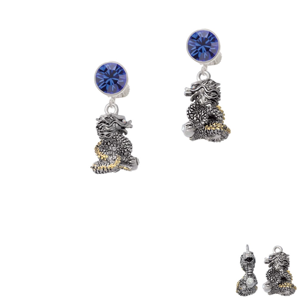 Dragon with Gold Tone Scales and Crystals Crystal Clip On Earrings Image 1