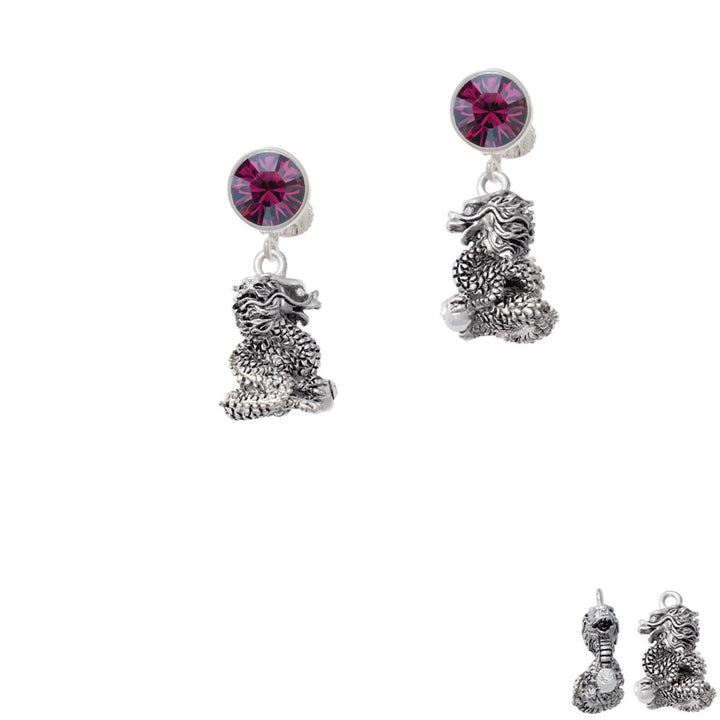 Dragon with AB Crystal Eyes and Clear Ball Crystal Clip On Earrings Image 8