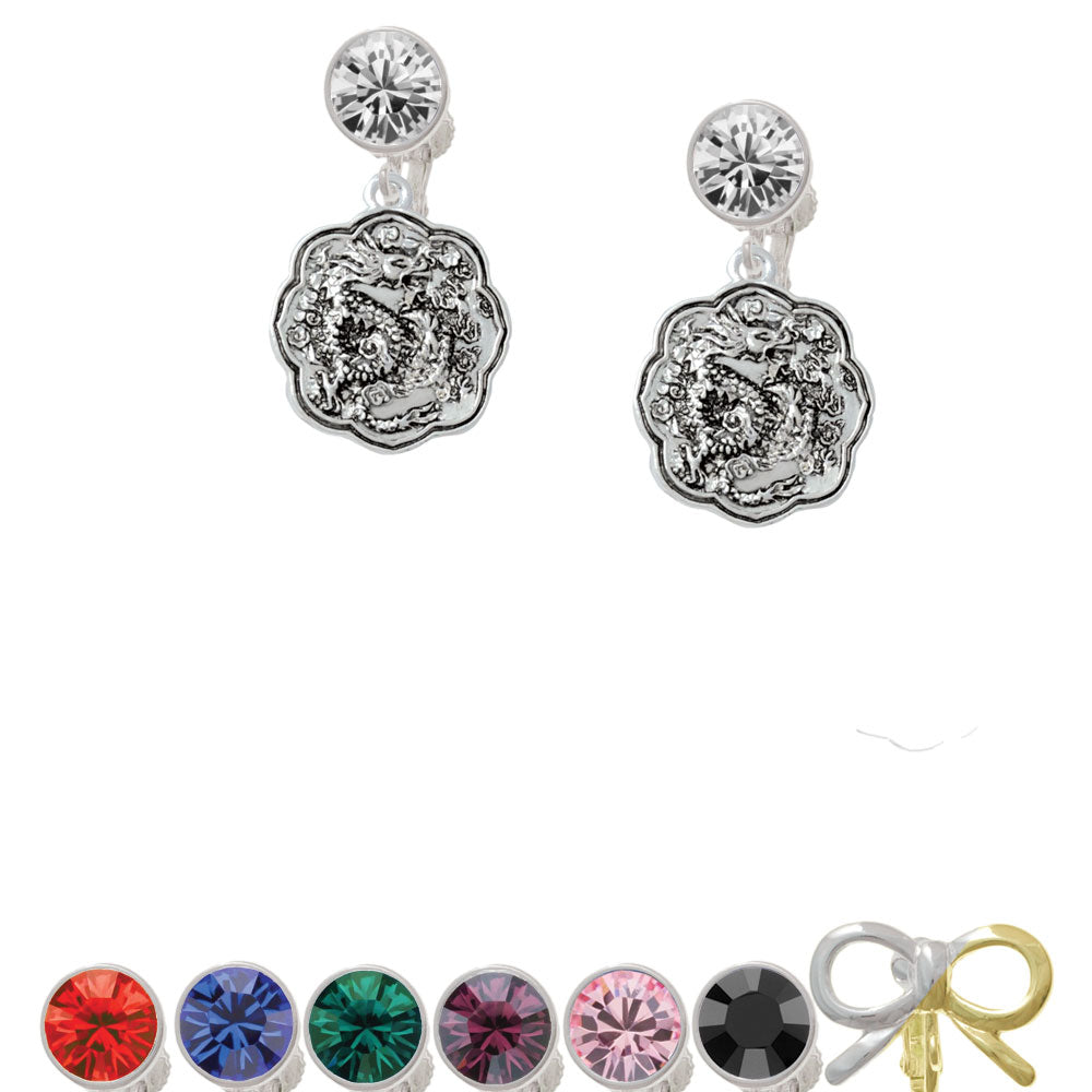 Dragon and Phoenix Medallion Crystal Clip On Earrings Image 1