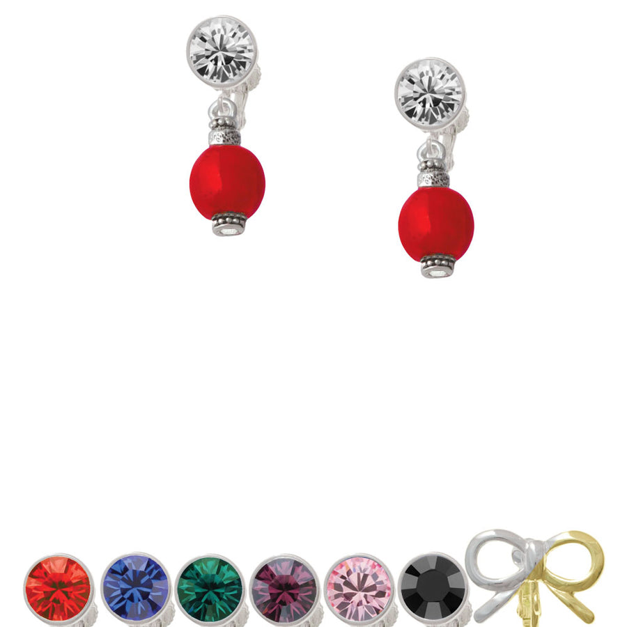 Red Chinese Lantern with Clear Crystal Crystal Clip On Earrings Image 1