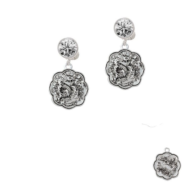 Dragon and Phoenix Medallion Crystal Clip On Earrings Image 1