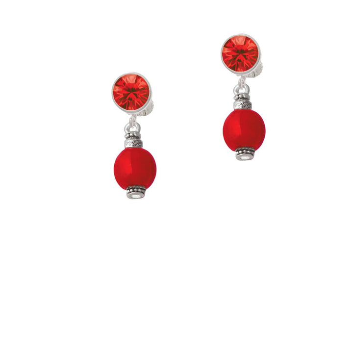 Red Chinese Lantern with Clear Crystal Crystal Clip On Earrings Image 4