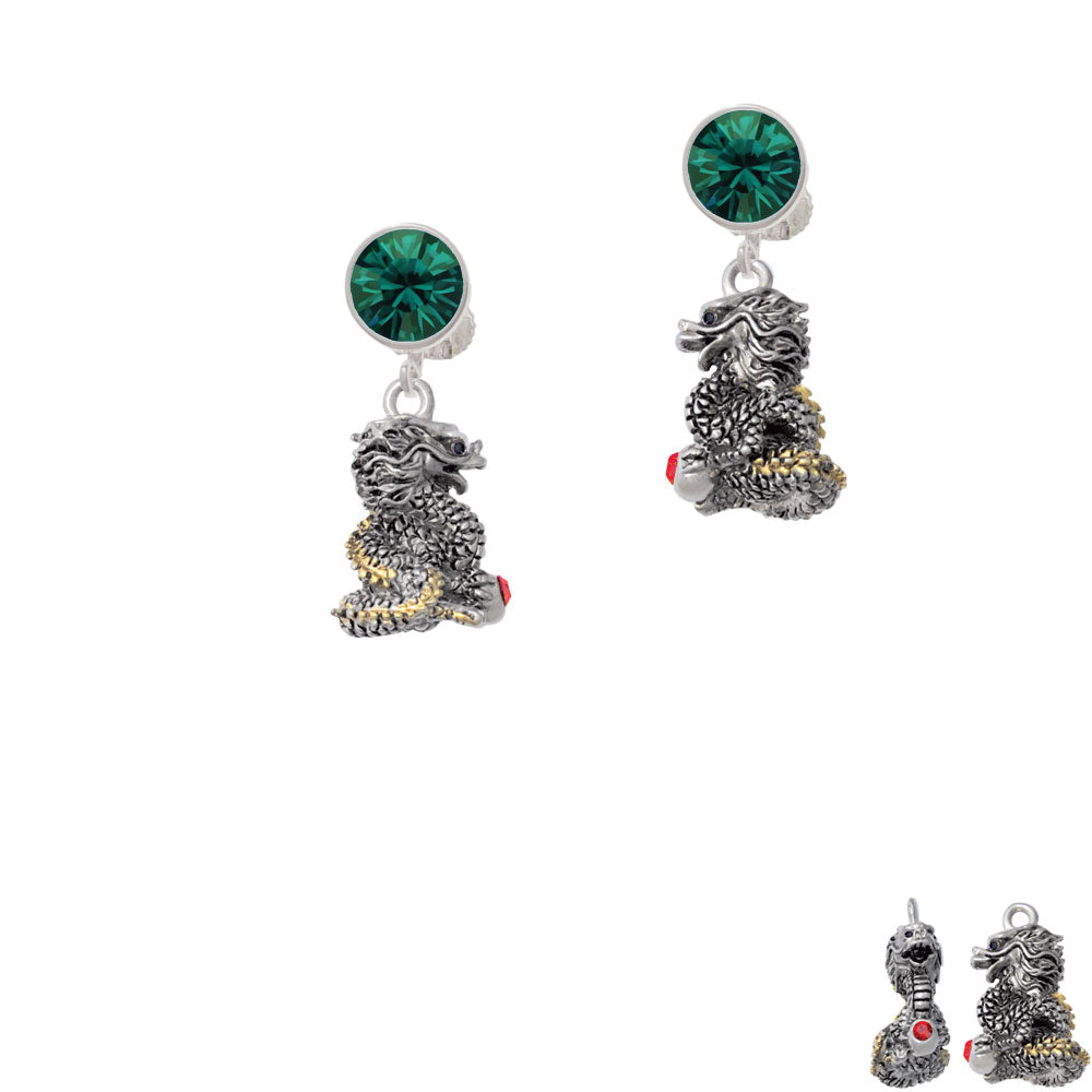 Dragon with Gold Tone Scales and Red Crystals Crystal Clip On Earrings Image 6