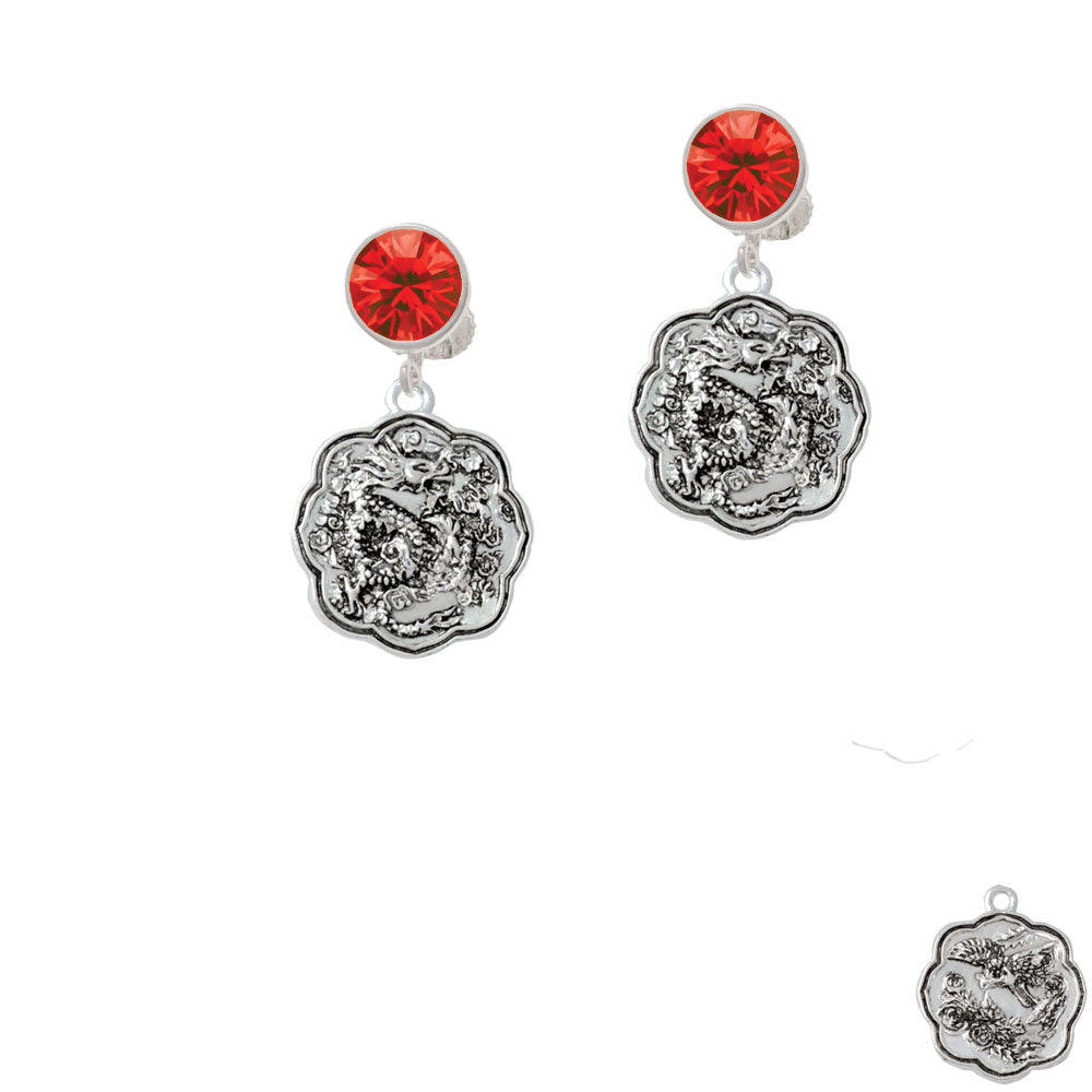 Dragon and Phoenix Medallion Crystal Clip On Earrings Image 4