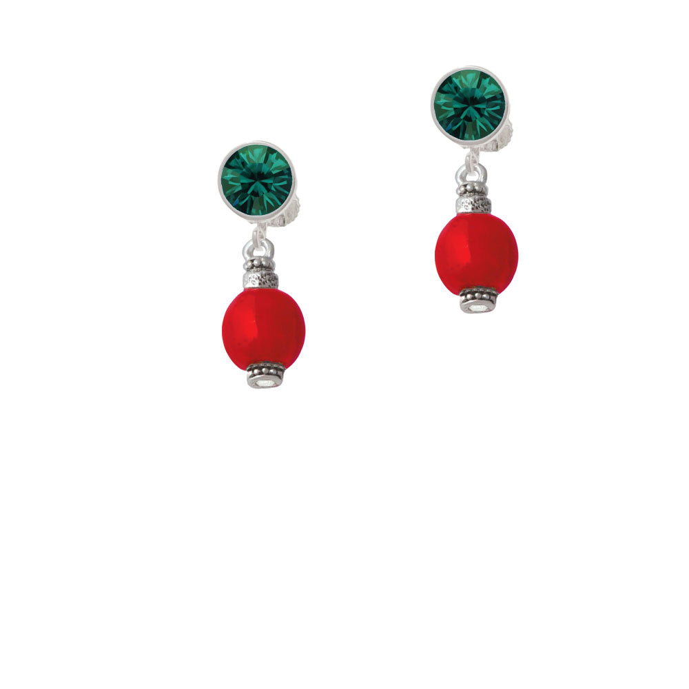 Red Chinese Lantern with Clear Crystal Crystal Clip On Earrings Image 6