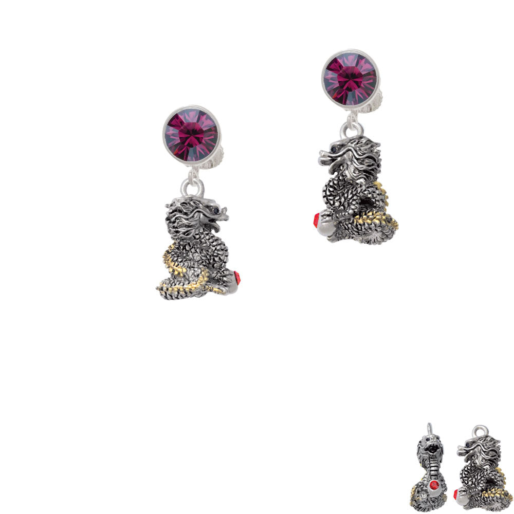 Dragon with Gold Tone Scales and Red Crystals Crystal Clip On Earrings Image 8