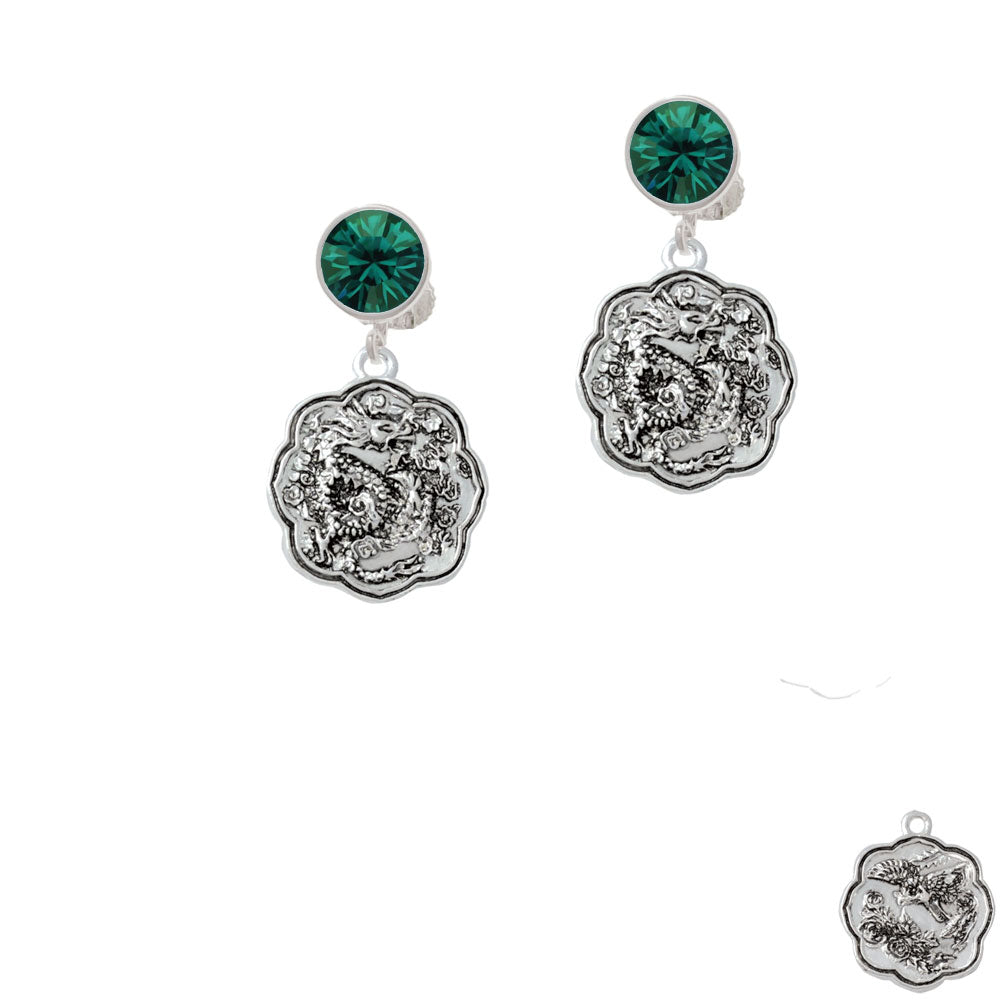 Dragon and Phoenix Medallion Crystal Clip On Earrings Image 6