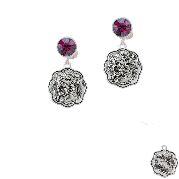 Dragon and Phoenix Medallion Crystal Clip On Earrings Image 8