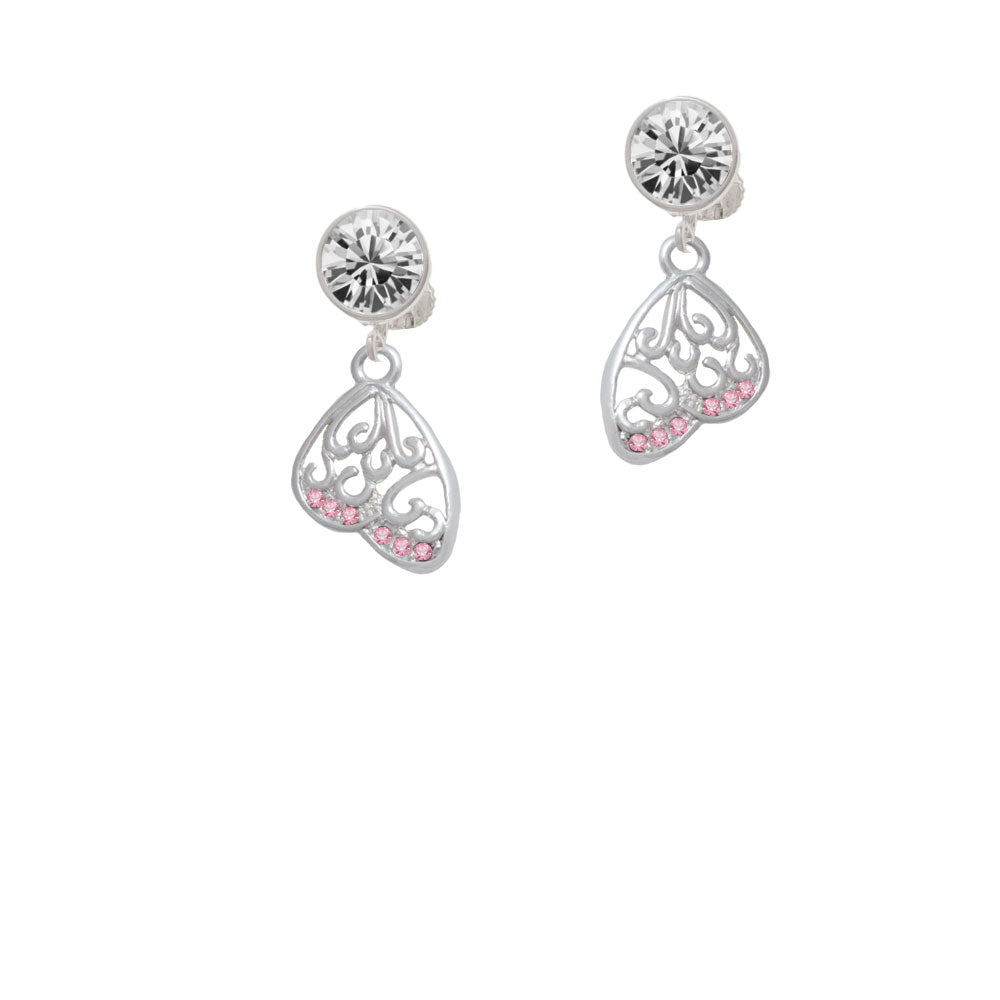 Open Pink Crystal Butterfly Wing Crystal Clip On Earrings Image 2