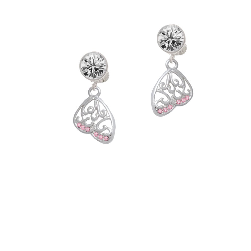 Open Pink Crystal Butterfly Wing Crystal Clip On Earrings Image 1