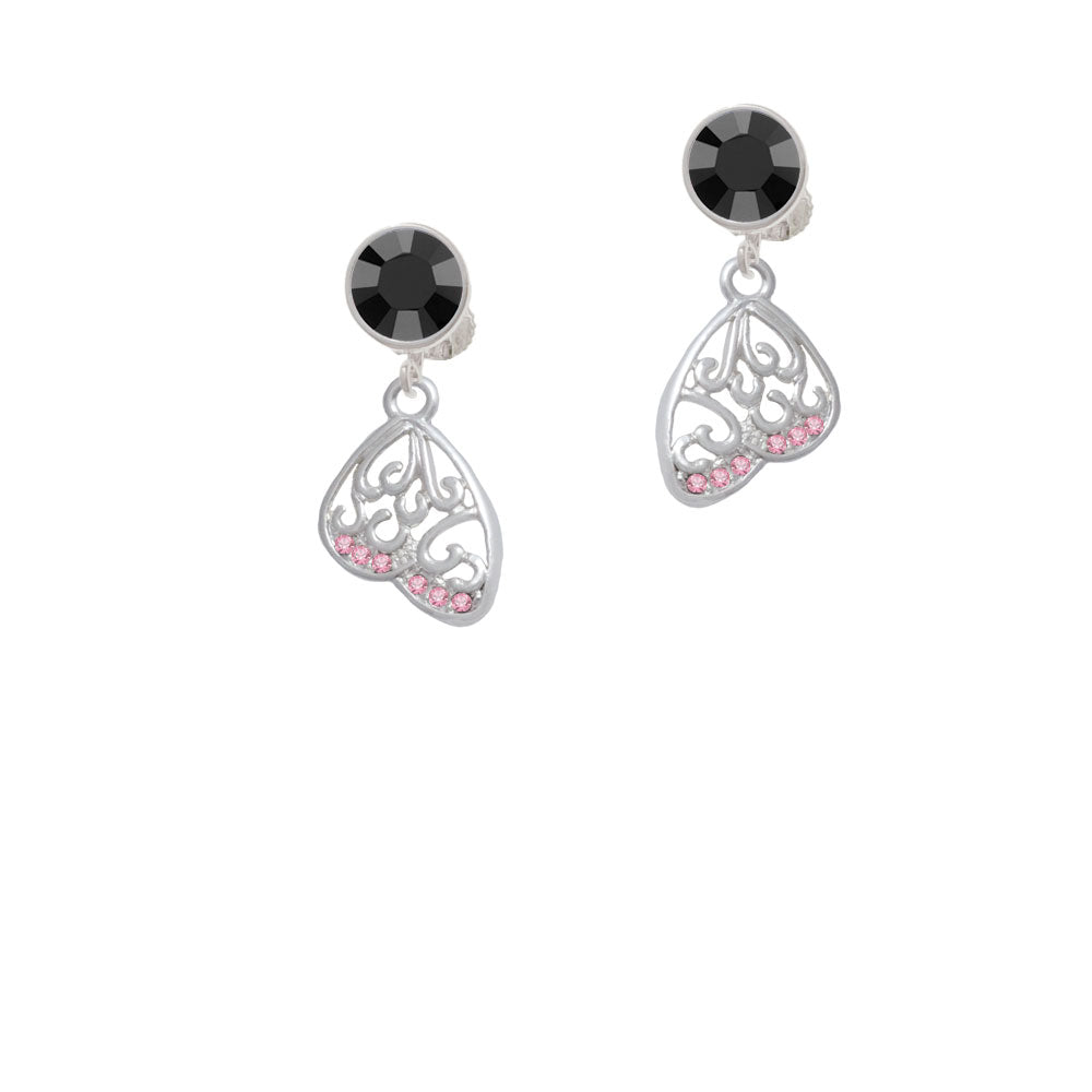 Open Pink Crystal Butterfly Wing Crystal Clip On Earrings Image 3