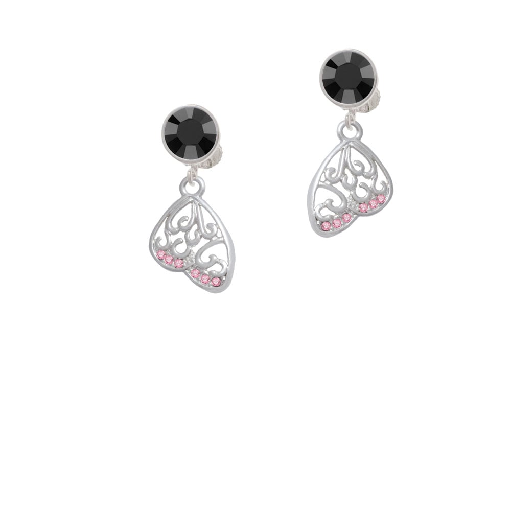 Open Pink Crystal Butterfly Wing Crystal Clip On Earrings Image 1