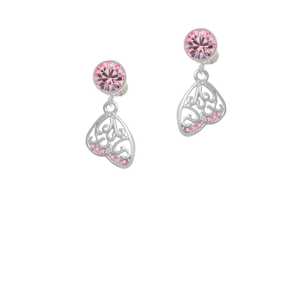 Open Pink Crystal Butterfly Wing Crystal Clip On Earrings Image 1