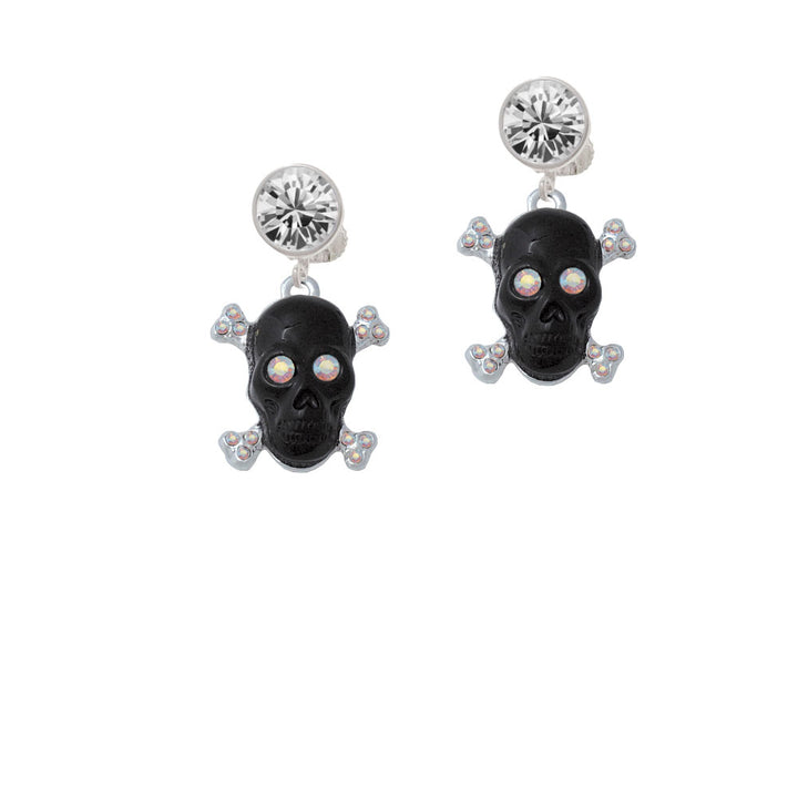 Large Black Resin Skull with AB Crystals Crystal Clip On Earrings Image 2