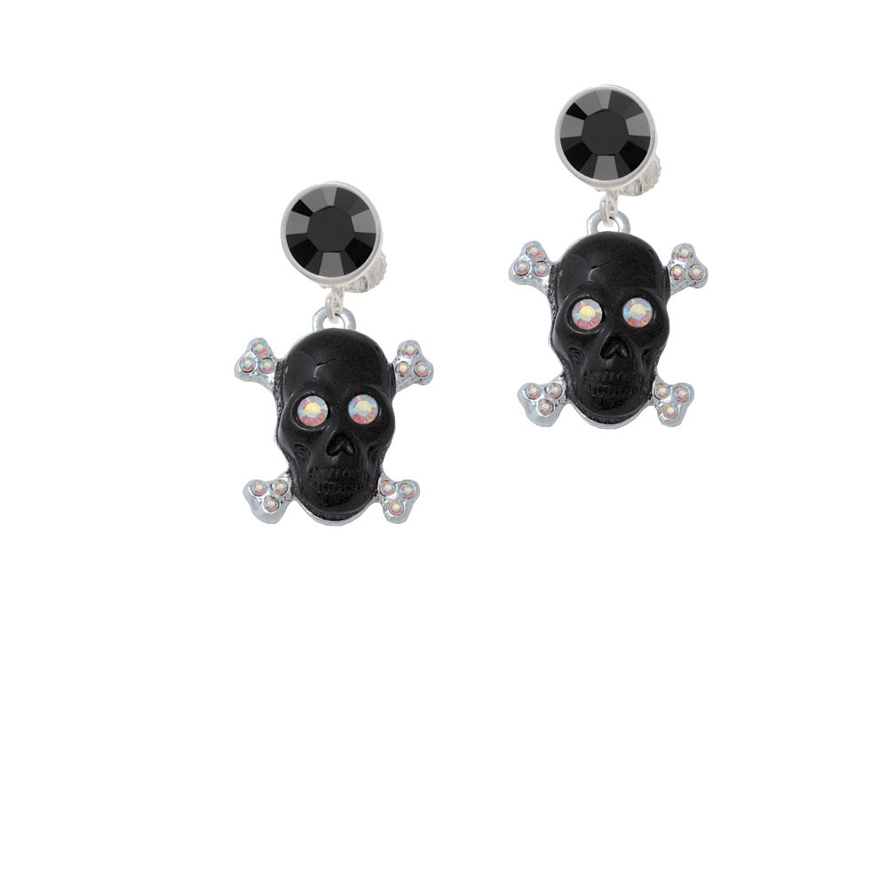 Large Black Resin Skull with AB Crystals Crystal Clip On Earrings Image 3