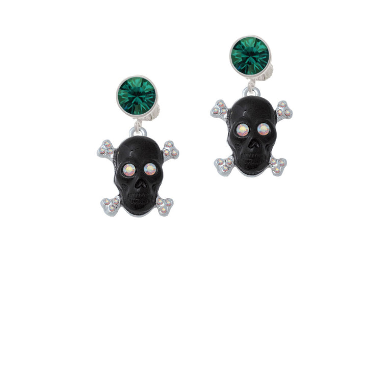 Large Black Resin Skull with AB Crystals Crystal Clip On Earrings Image 6