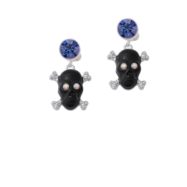 Large Black Resin Skull with AB Crystals Crystal Clip On Earrings Image 7