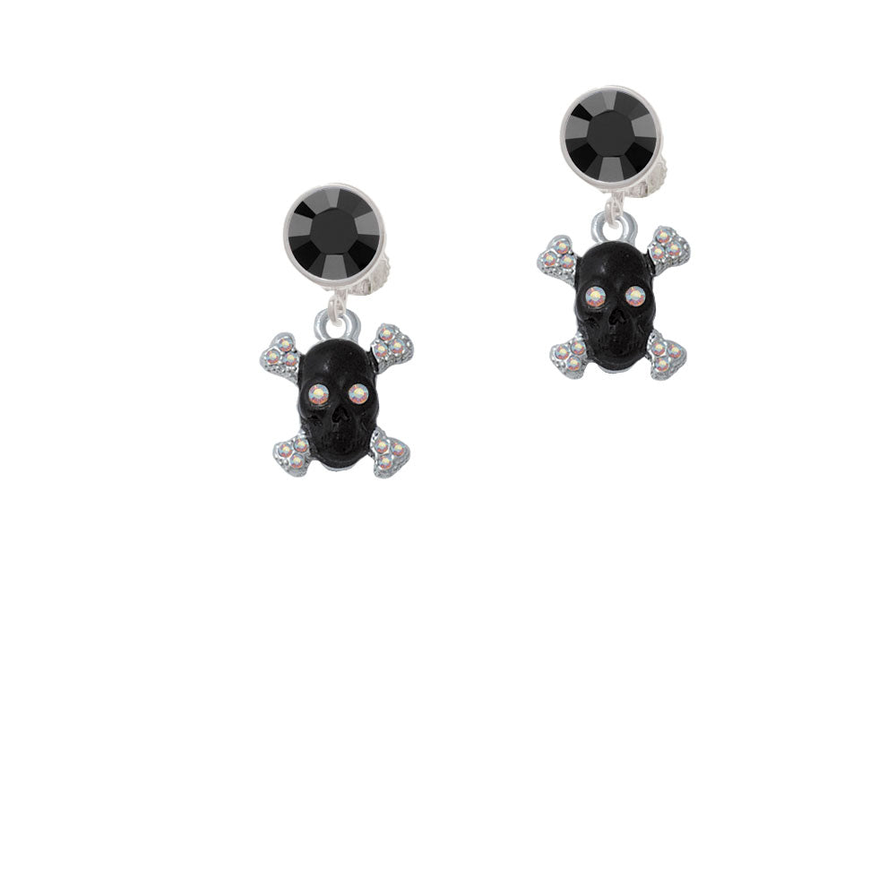 Small Black Resin Skull with AB Crystals Crystal Clip On Earrings Image 3