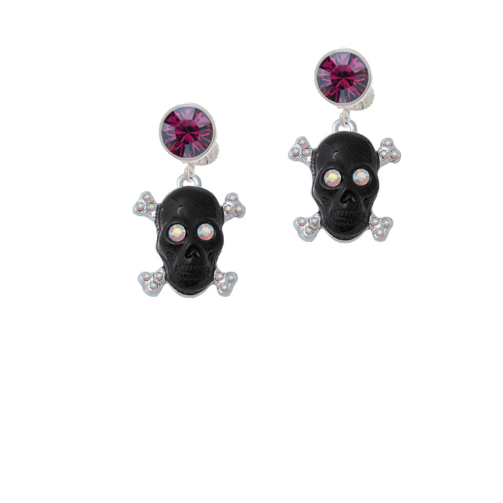 Large Black Resin Skull with AB Crystals Crystal Clip On Earrings Image 8