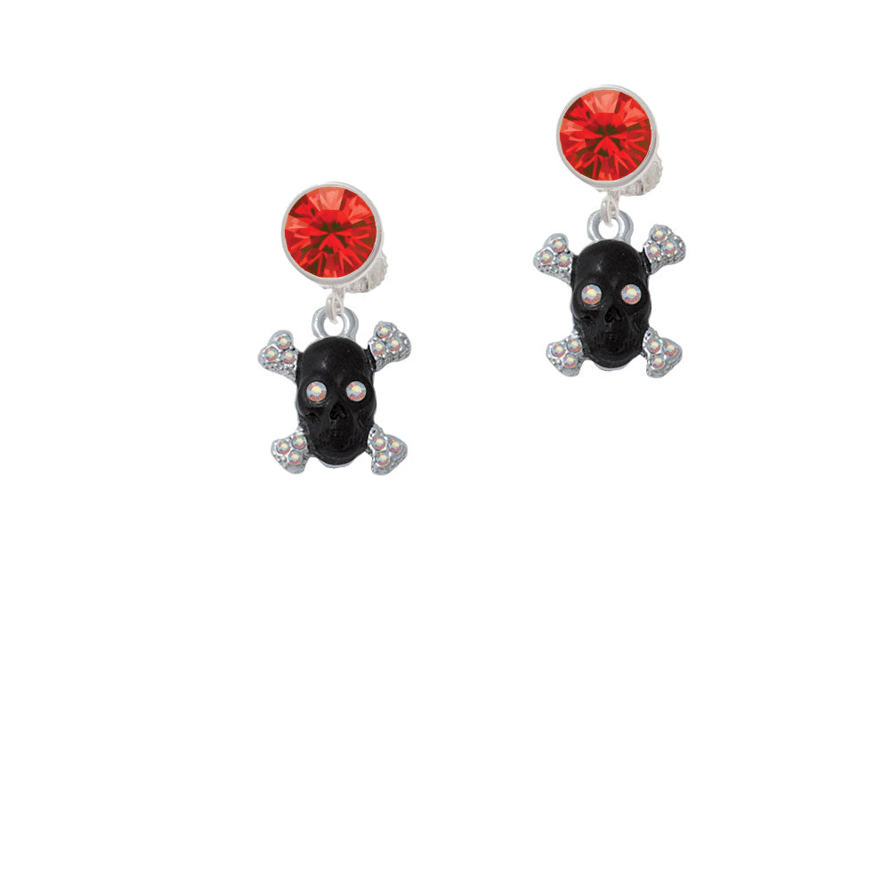 Small Black Resin Skull with AB Crystals Crystal Clip On Earrings Image 4