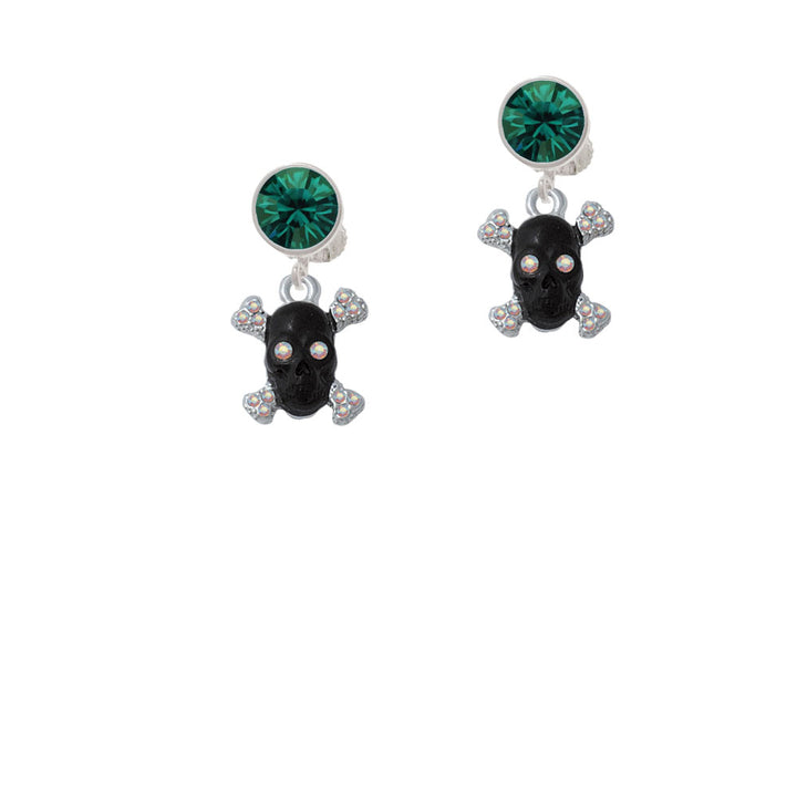 Small Black Resin Skull with AB Crystals Crystal Clip On Earrings Image 6