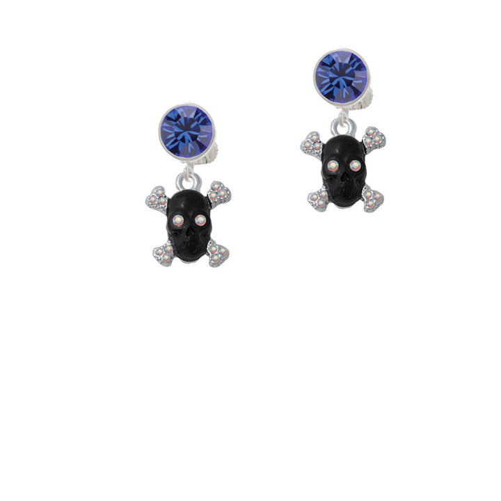 Small Black Resin Skull with AB Crystals Crystal Clip On Earrings Image 7