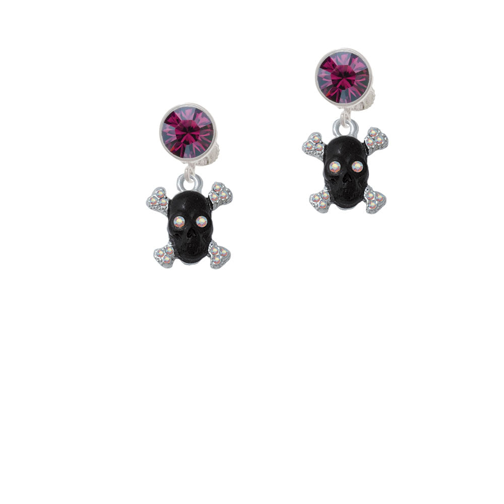 Small Black Resin Skull with AB Crystals Crystal Clip On Earrings Image 8